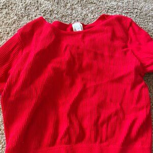 LovePoem Red Ribbed Cropped Top | Size S